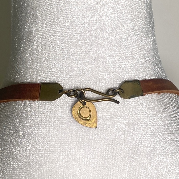 Anthropologie tan leather and gold statement necklace - Picture 3 of 3